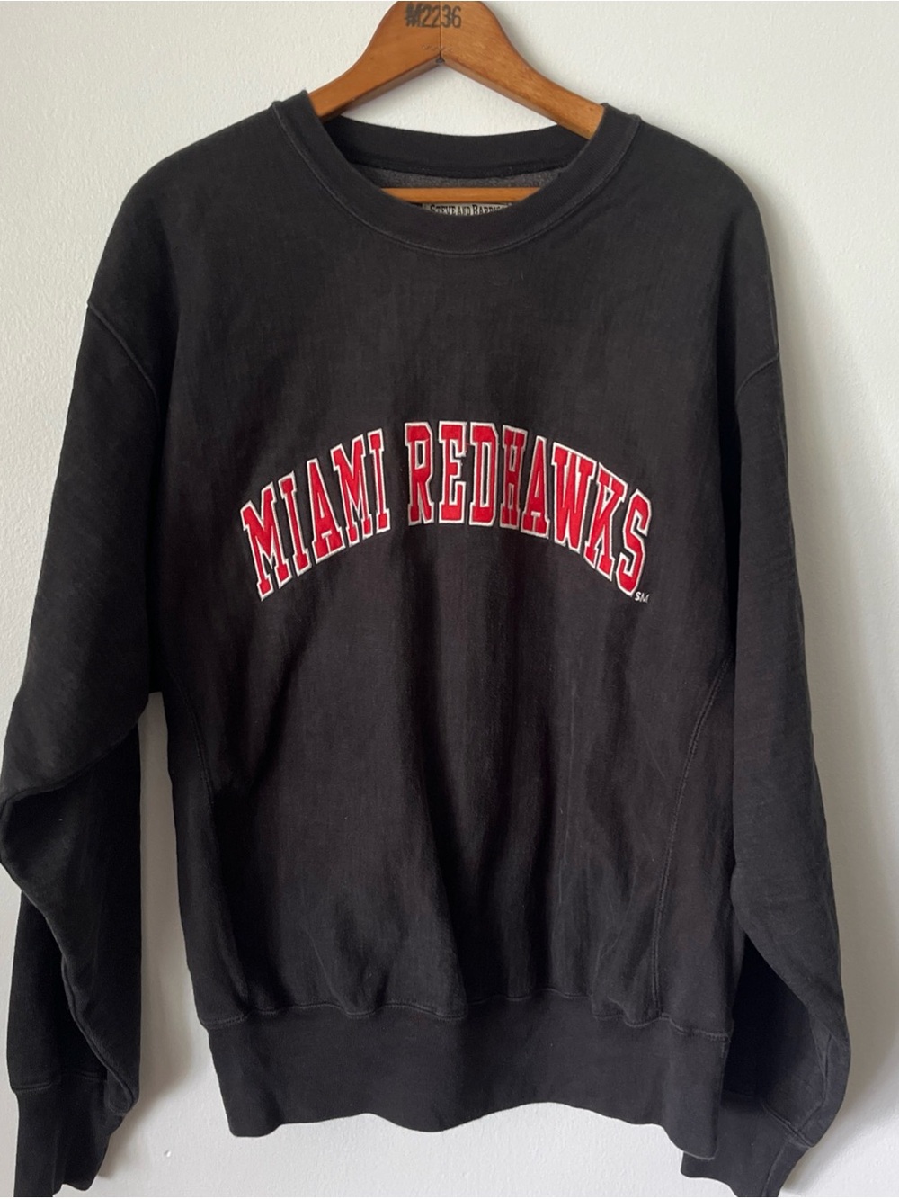 Miami Redhawks Sweatshirt Black Champion Embroidered Crewneck Heavy Vintage M